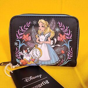 Loungefly Disney Alice In Wonderland Winter Drawing Rabbit Clock Zip Wallet NEW